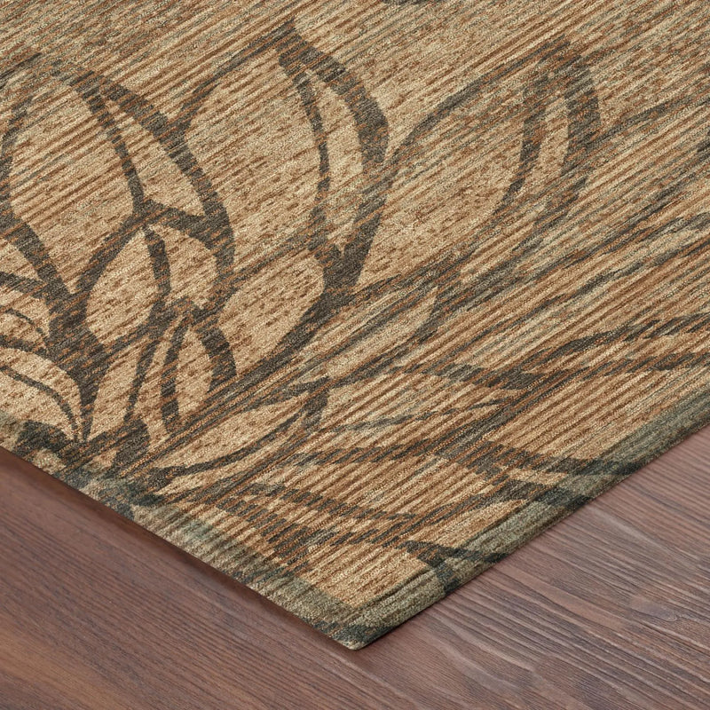 8' X 10' Copper And Orange Floral Washable Indoor Outdoor Area Rug Homeroots Outdoor