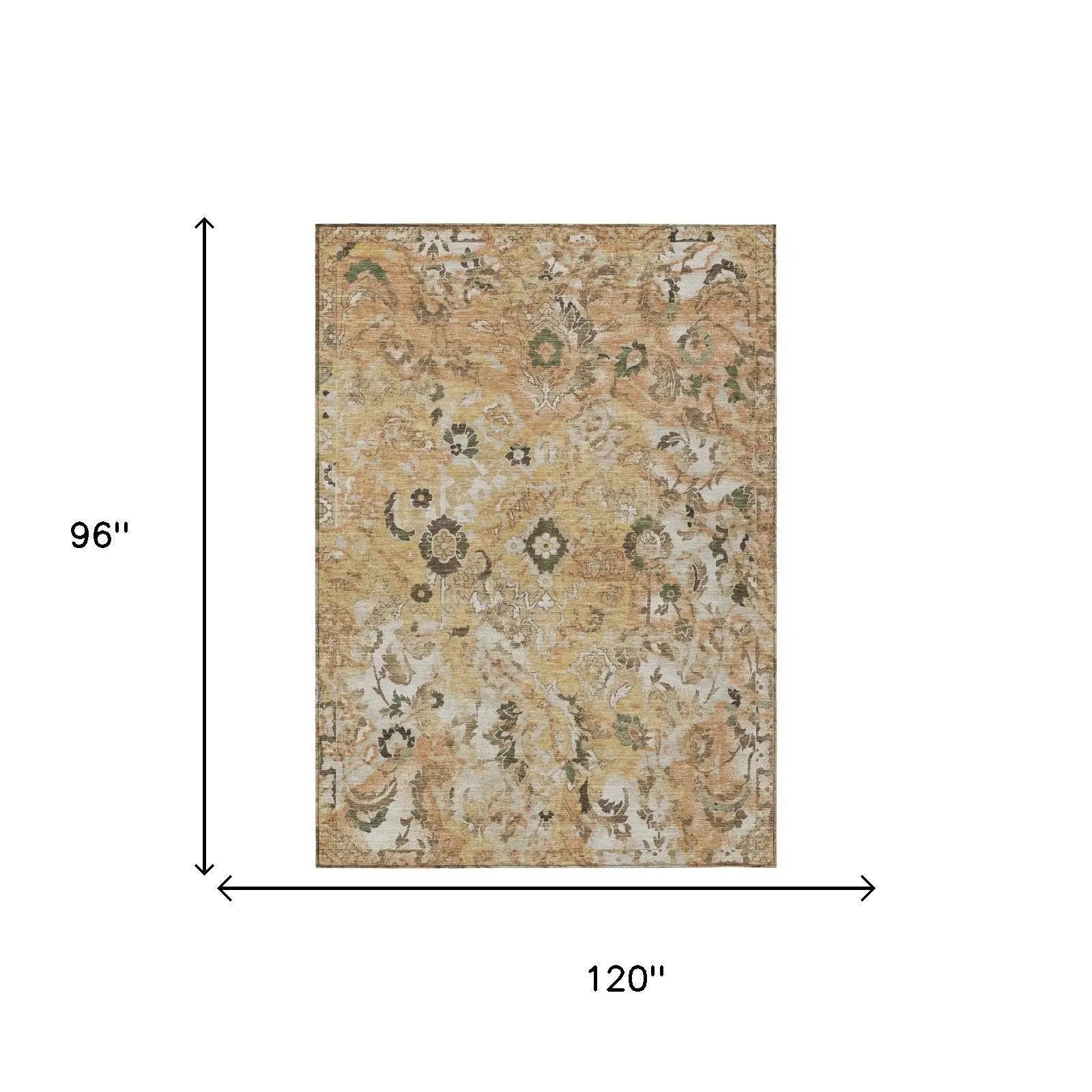 8' X 10' Copper And Orange Floral Washable Indoor Outdoor Area Rug Homeroots Outdoor