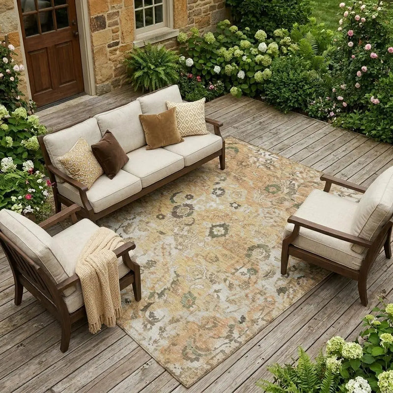 8' X 10' Copper And Orange Floral Washable Indoor Outdoor Area Rug Homeroots Outdoor