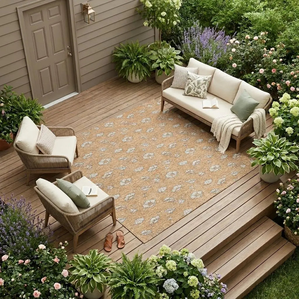 8' X 10' Copper And Orange Floral Washable Indoor Outdoor Area Rug Homeroots Outdoor