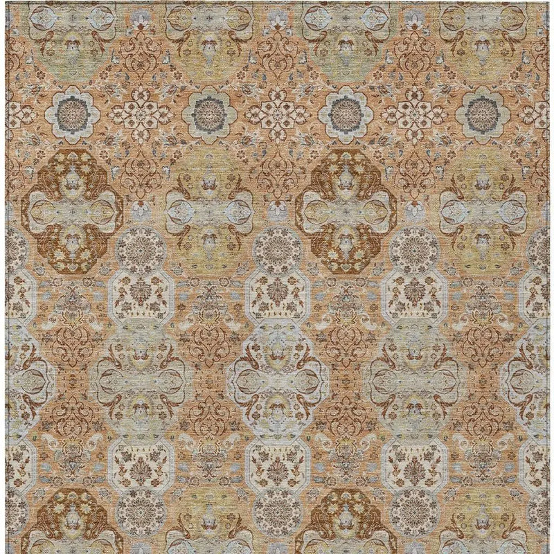 8' X 10' Copper And Orange Floral Washable Indoor Outdoor Area Rug Homeroots Outdoor