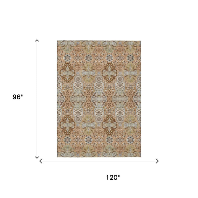 8' X 10' Copper And Orange Floral Washable Indoor Outdoor Area Rug Homeroots Outdoor