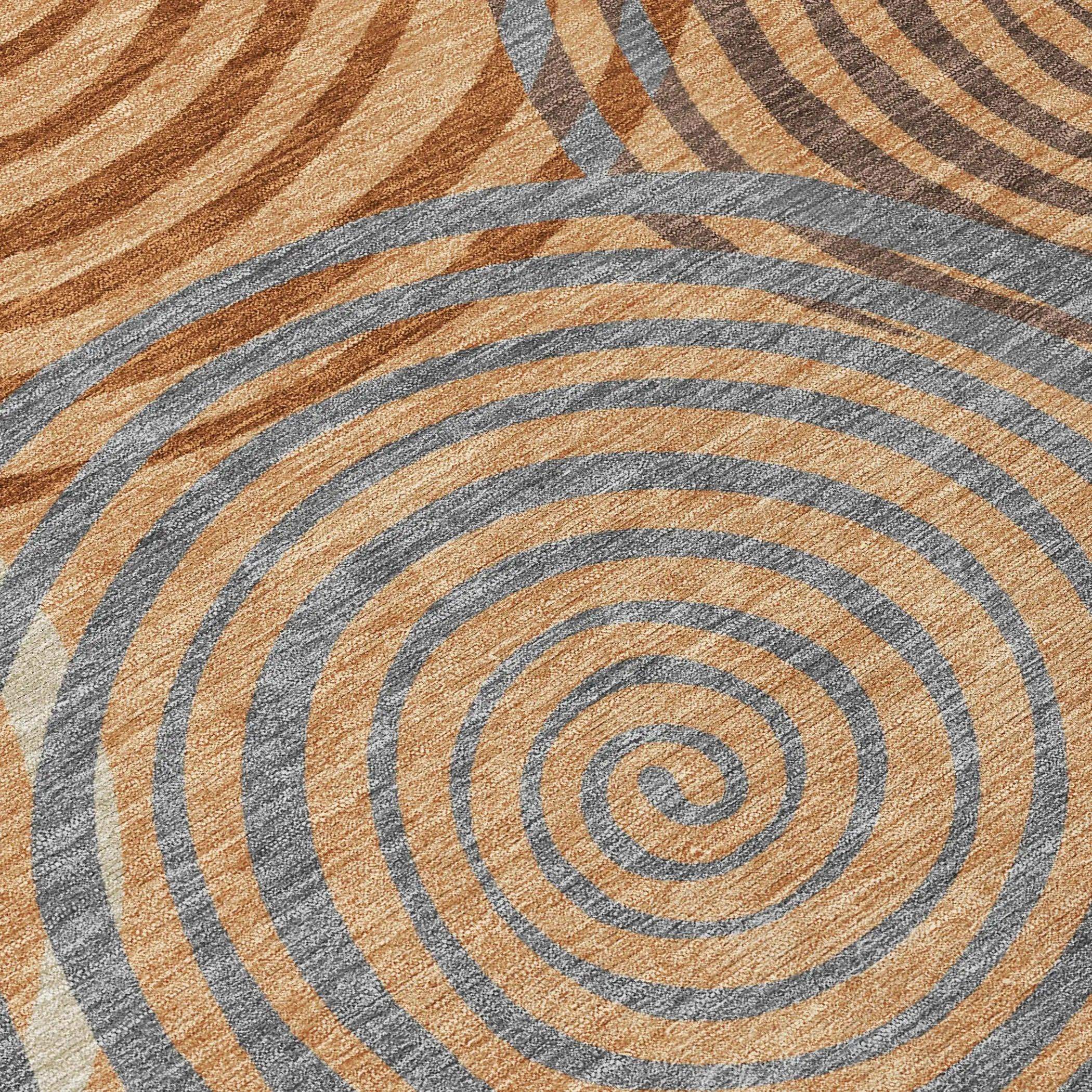 8' X 10' Copper And Orange Geometric Washable Indoor Outdoor Area Rug Homeroots Outdoor