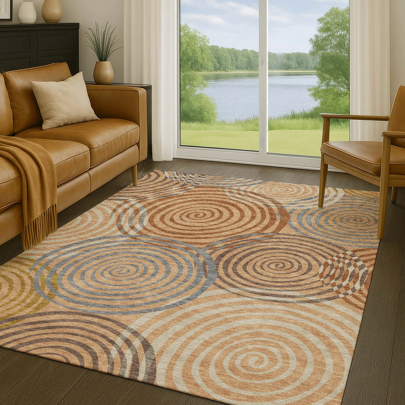 8' X 10' Copper And Orange Geometric Washable Indoor Outdoor Area Rug Homeroots Outdoor