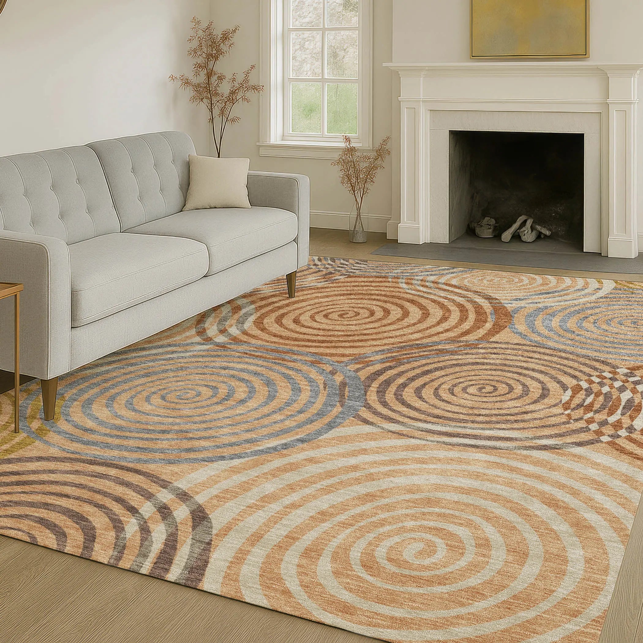 8' X 10' Copper And Orange Geometric Washable Indoor Outdoor Area Rug Homeroots Outdoor