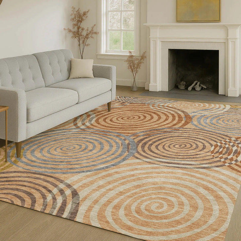 8' X 10' Copper And Orange Geometric Washable Indoor Outdoor Area Rug Homeroots Outdoor
