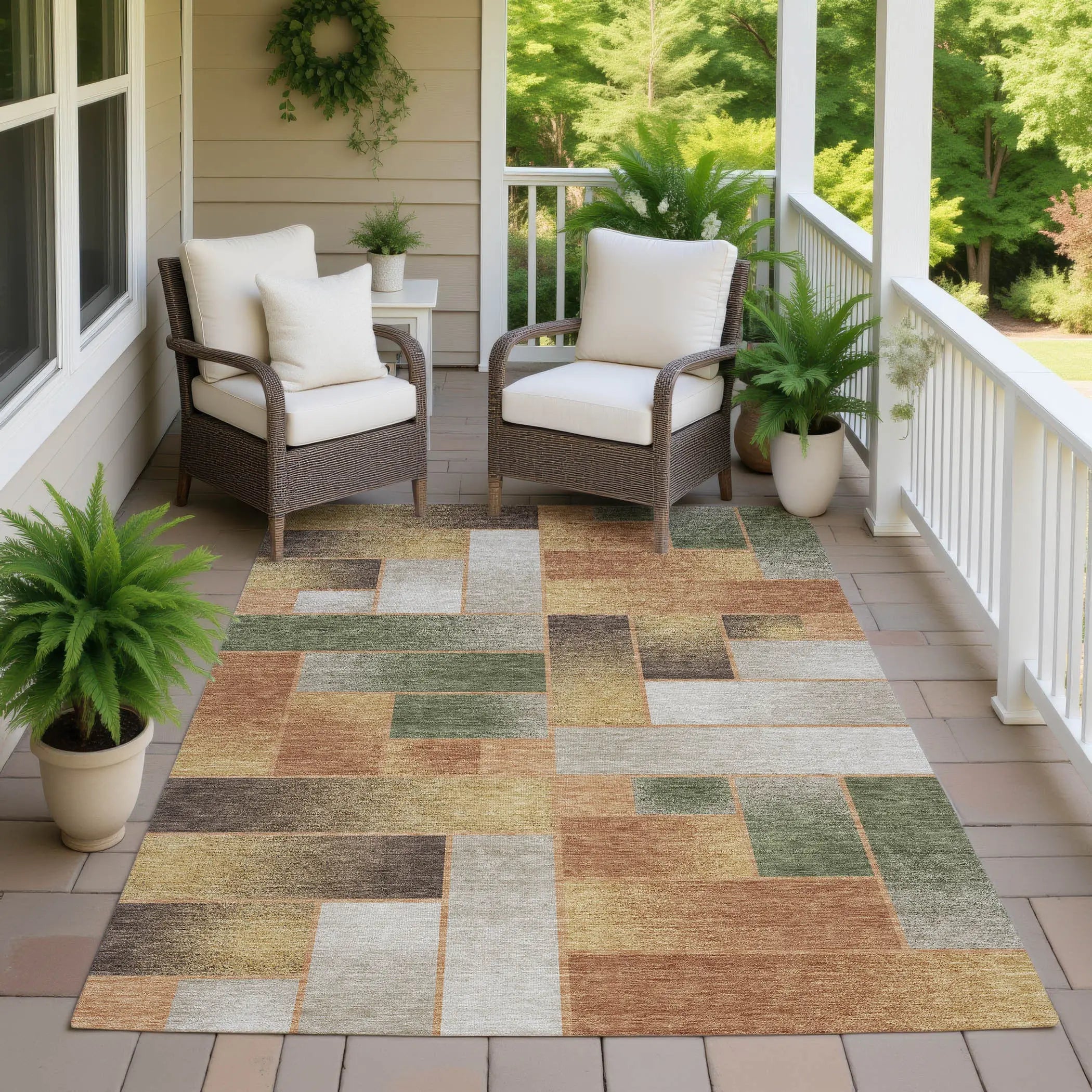 8' X 10' Copper And Orange Geometric Washable Indoor Outdoor Area Rug Homeroots Outdoor