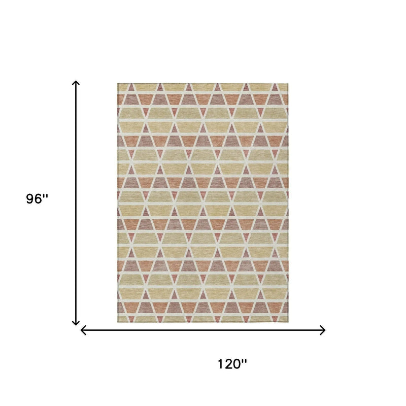 8' X 10' Copper And Orange Geometric Washable Indoor Outdoor Area Rug Homeroots Outdoor