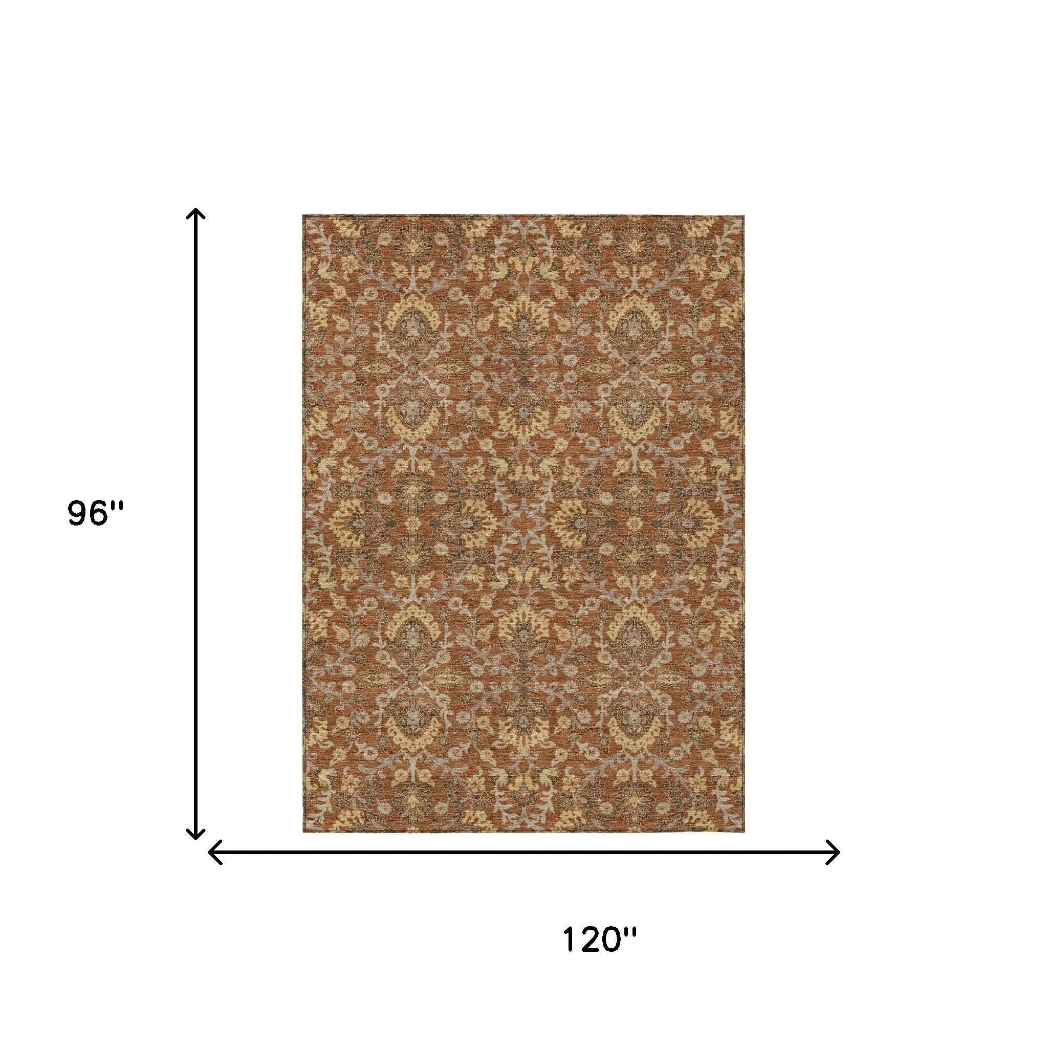 8' X 10' Copper And Orange Geometric Washable Indoor Outdoor Area Rug Homeroots Outdoor