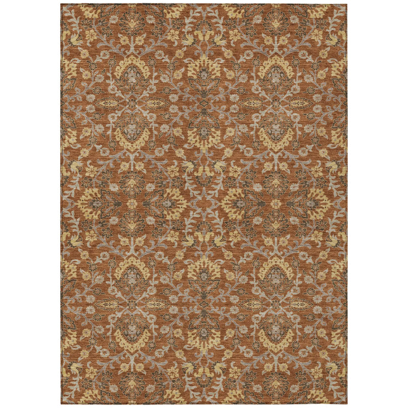 8' X 10' Copper And Orange Geometric Washable Indoor Outdoor Area Rug Homeroots Outdoor
