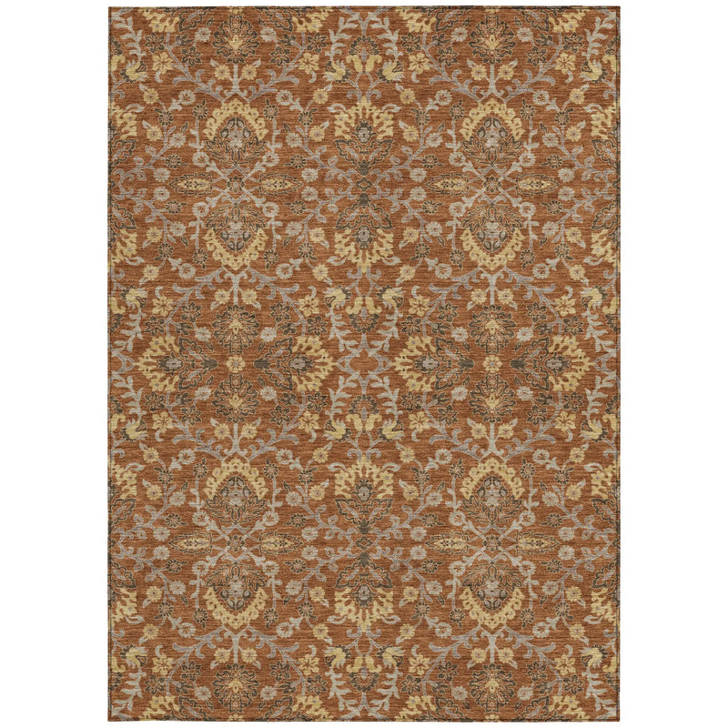 8' X 10' Copper And Orange Geometric Washable Indoor Outdoor Area Rug Homeroots Outdoor