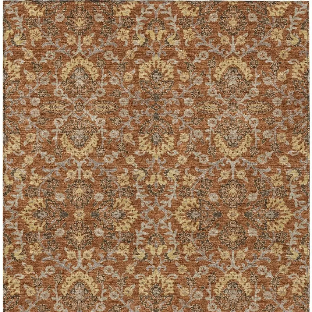 8' X 10' Copper And Orange Geometric Washable Indoor Outdoor Area Rug Homeroots Outdoor