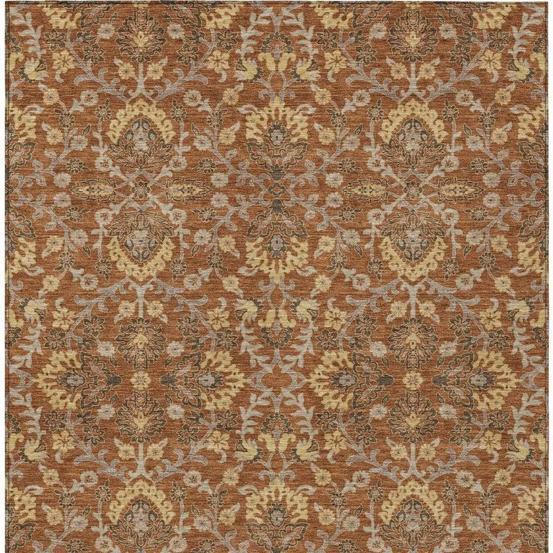 8' X 10' Copper And Orange Geometric Washable Indoor Outdoor Area Rug Homeroots Outdoor