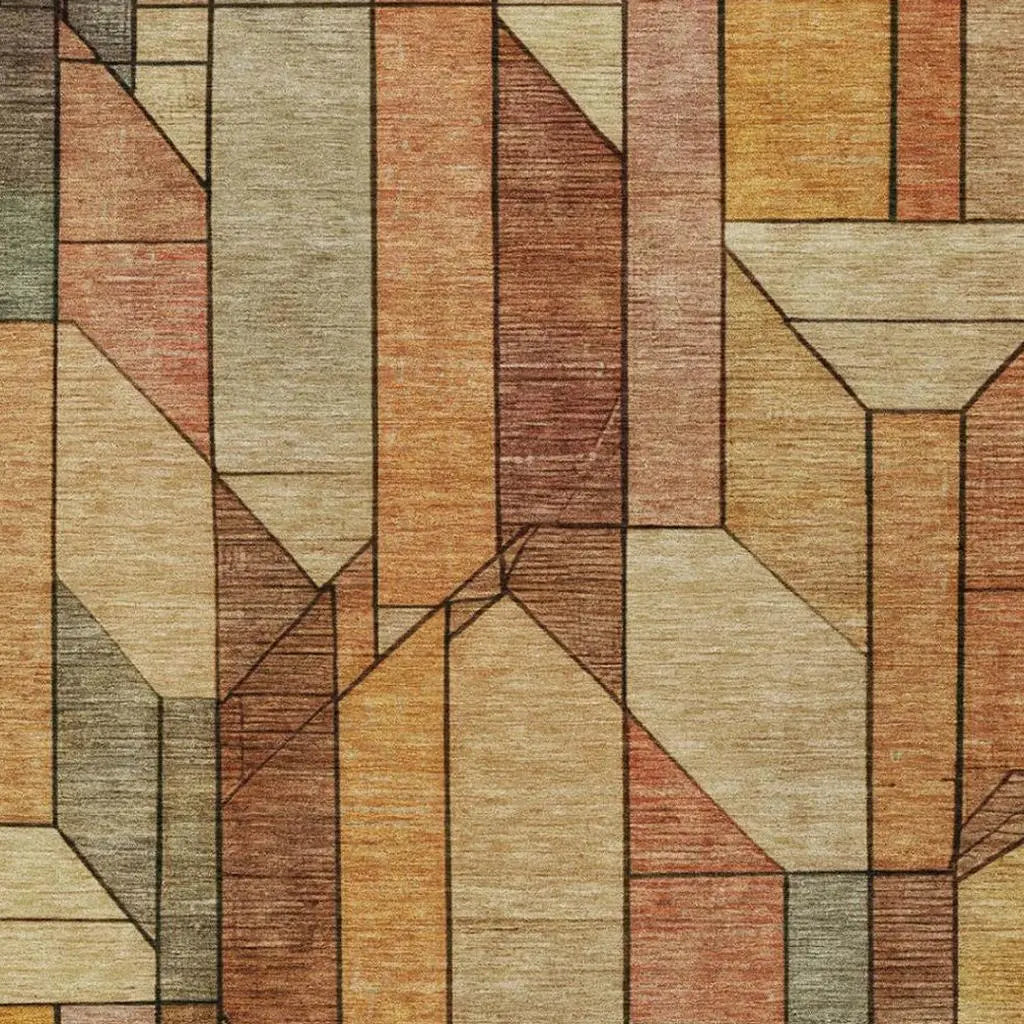 8' X 10' Copper And Orange Geometric Washable Indoor Outdoor Area Rug Homeroots Outdoor