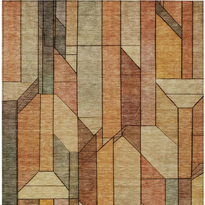 8' X 10' Copper And Orange Geometric Washable Indoor Outdoor Area Rug Homeroots Outdoor