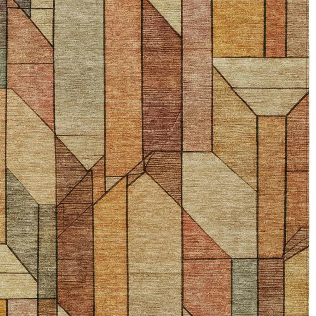8' X 10' Copper And Orange Geometric Washable Indoor Outdoor Area Rug Homeroots Outdoor