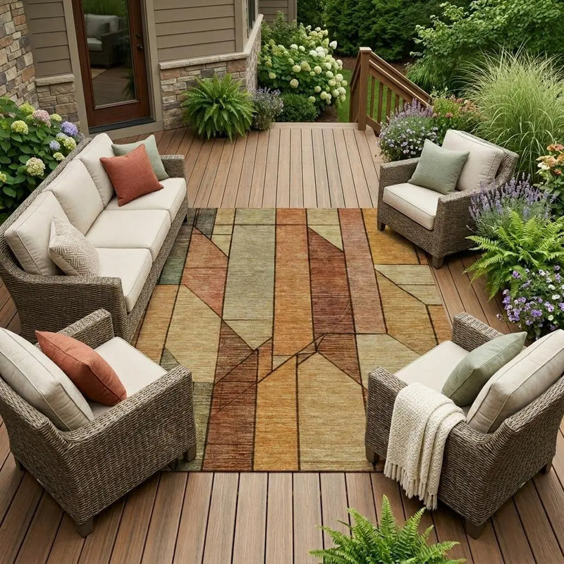 8' X 10' Copper And Orange Geometric Washable Indoor Outdoor Area Rug Homeroots Outdoor
