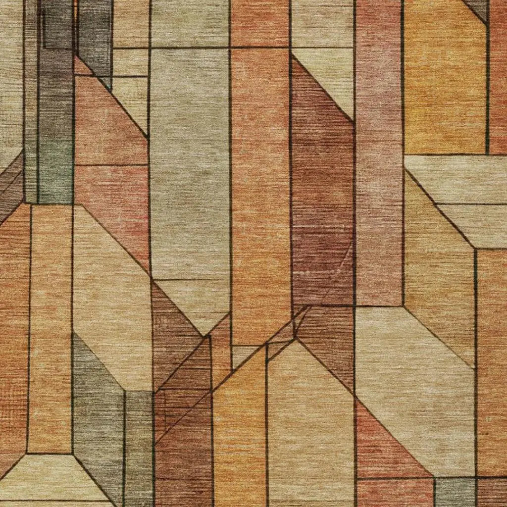 8' X 10' Copper And Orange Geometric Washable Indoor Outdoor Area Rug Homeroots Outdoor