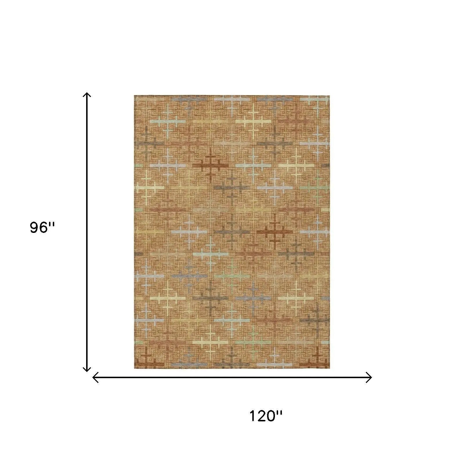 8' X 10' Copper And Orange Geometric Washable Indoor Outdoor Area Rug Homeroots Outdoor