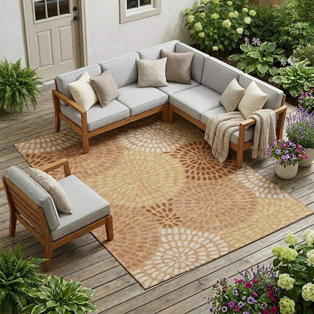 8' X 10' Copper And Orange Geometric Washable Indoor Outdoor Area Rug Homeroots Outdoor