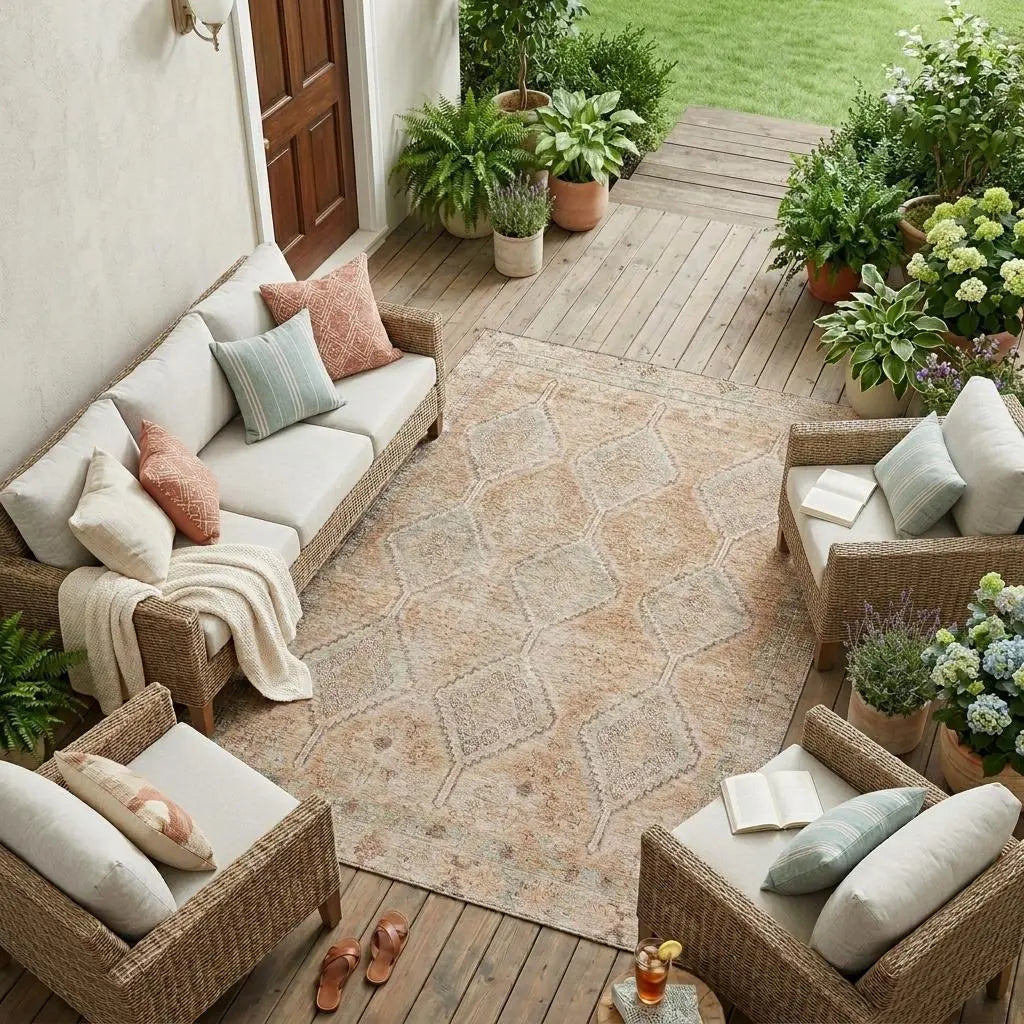 8' X 10' Copper And Orange Geometric Washable Indoor Outdoor Area Rug Homeroots Outdoor