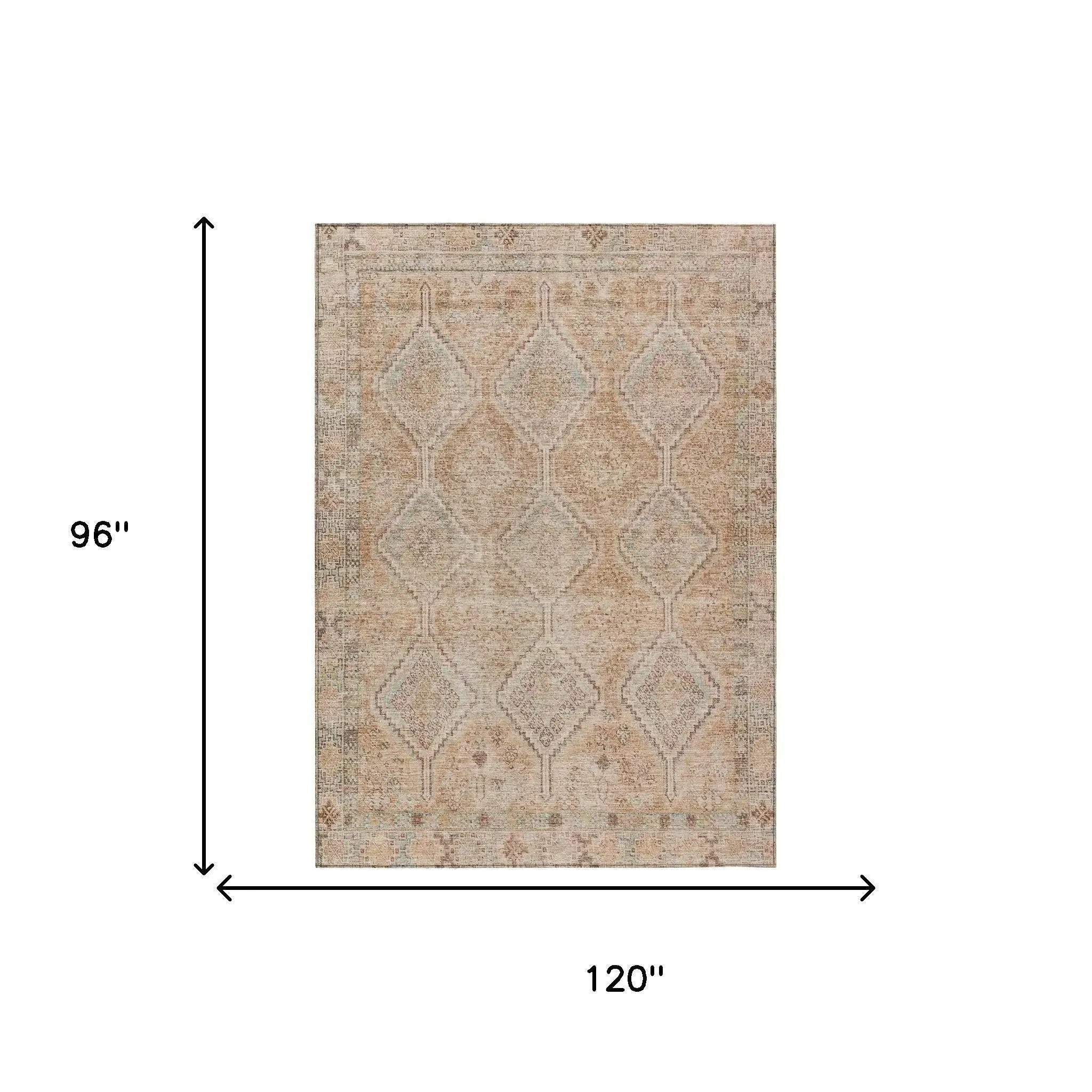 8' X 10' Copper And Orange Geometric Washable Indoor Outdoor Area Rug Homeroots Outdoor
