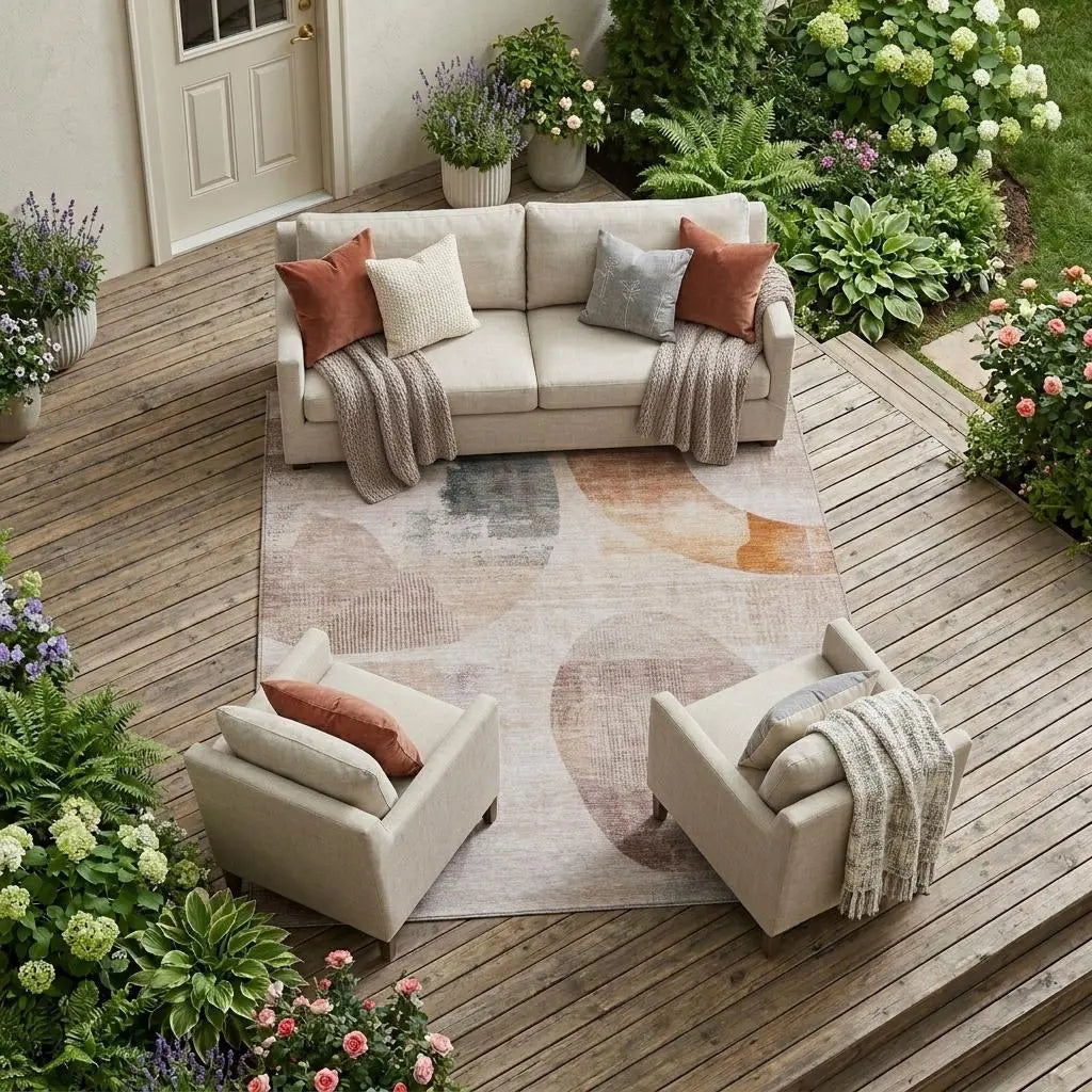 8' X 10' Copper And Orange Geometric Washable Indoor Outdoor Area Rug Homeroots Outdoor