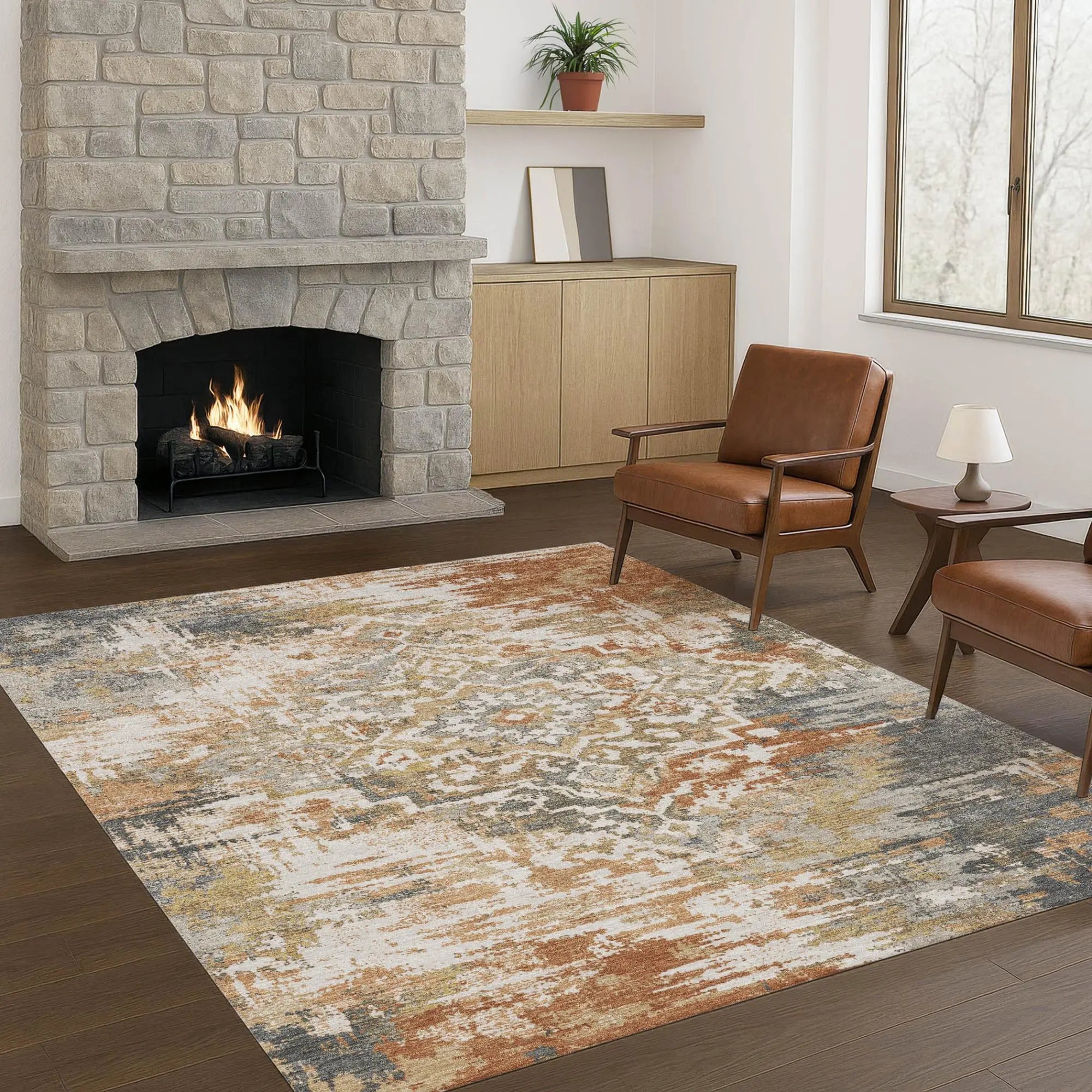 8' X 10' Copper And Orange Medallion Washable Indoor Outdoor Area Rug Homeroots Outdoor