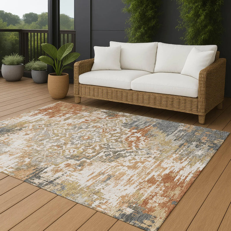 8' X 10' Copper And Orange Medallion Washable Indoor Outdoor Area Rug Homeroots Outdoor