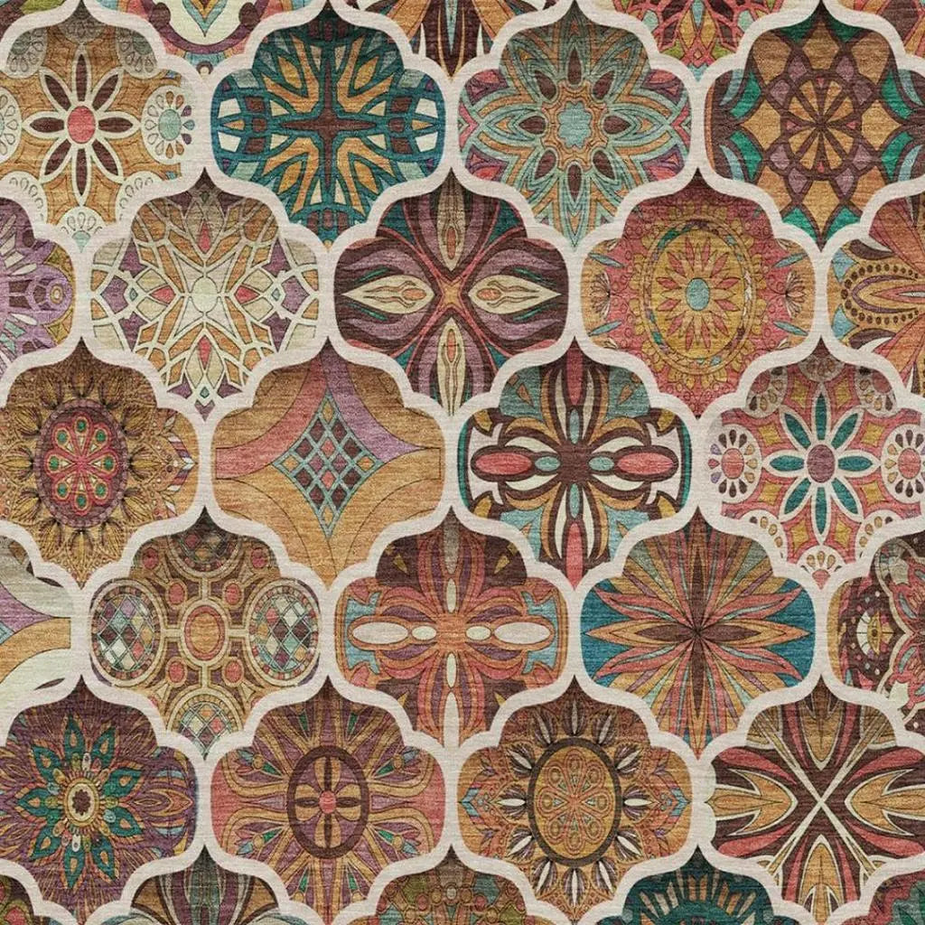 8' X 10' Copper And Orange Ogee Washable Indoor Outdoor Area Rug Homeroots Outdoor
