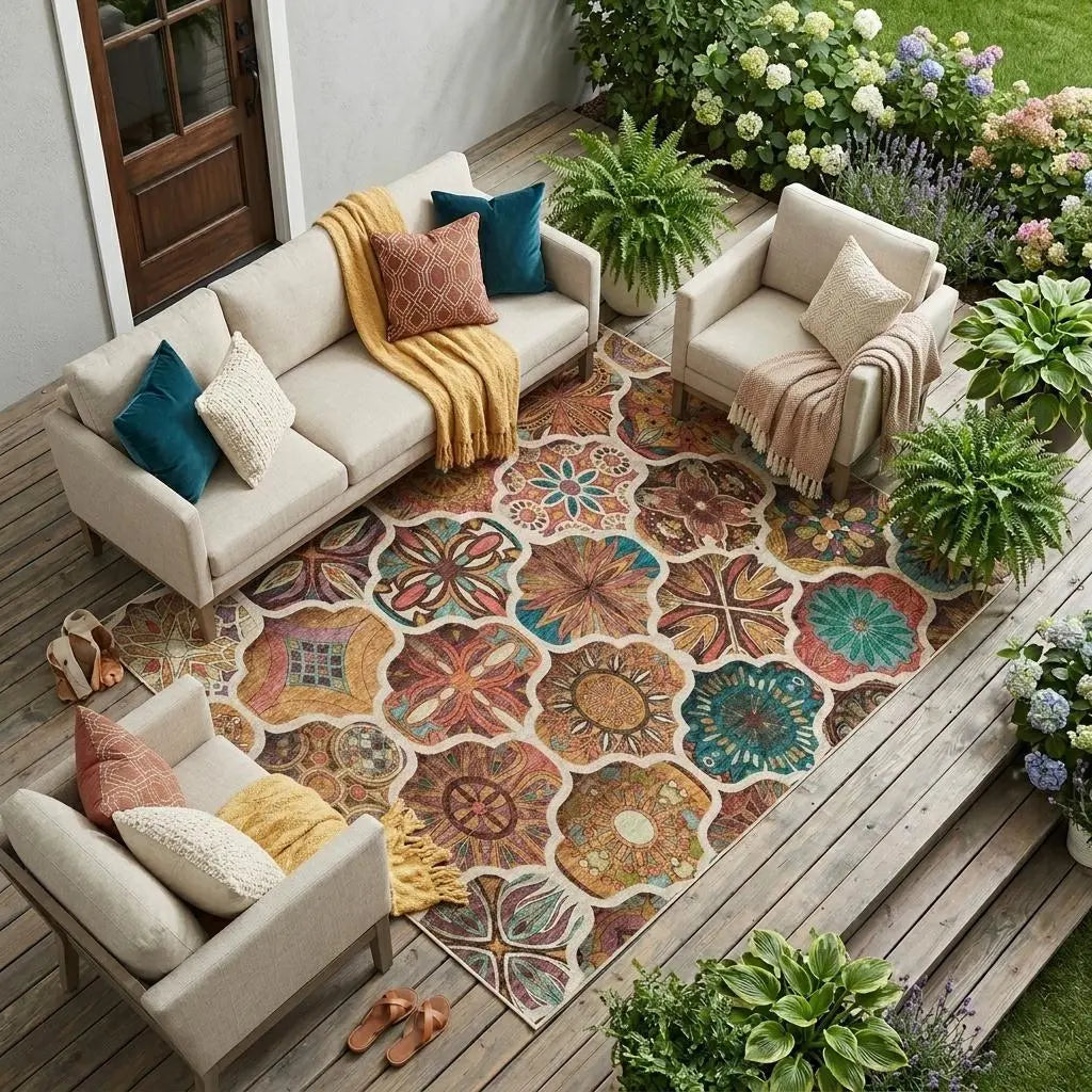8' X 10' Copper And Orange Ogee Washable Indoor Outdoor Area Rug Homeroots Outdoor