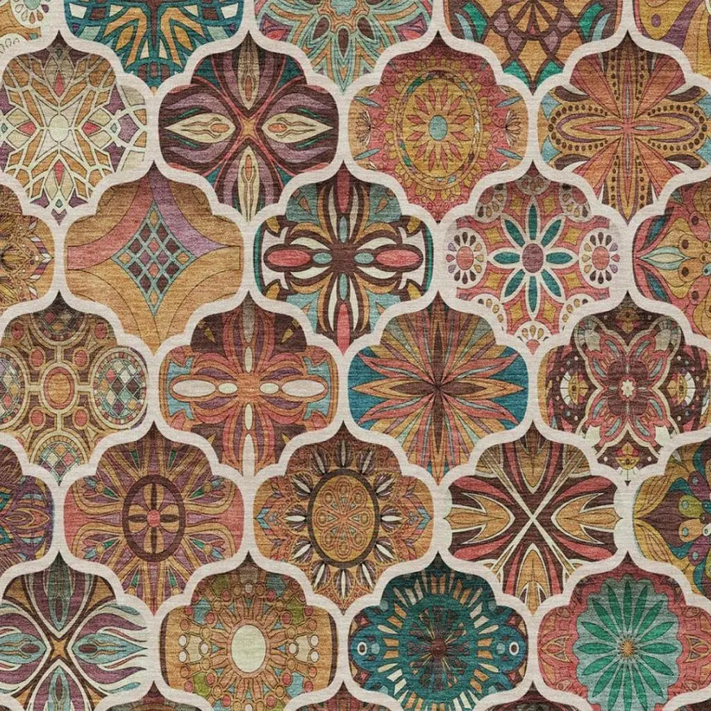 8' X 10' Copper And Orange Ogee Washable Indoor Outdoor Area Rug Homeroots Outdoor