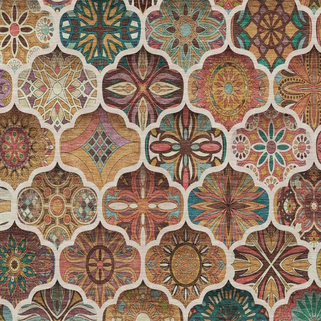 8' X 10' Copper And Orange Ogee Washable Indoor Outdoor Area Rug Homeroots Outdoor