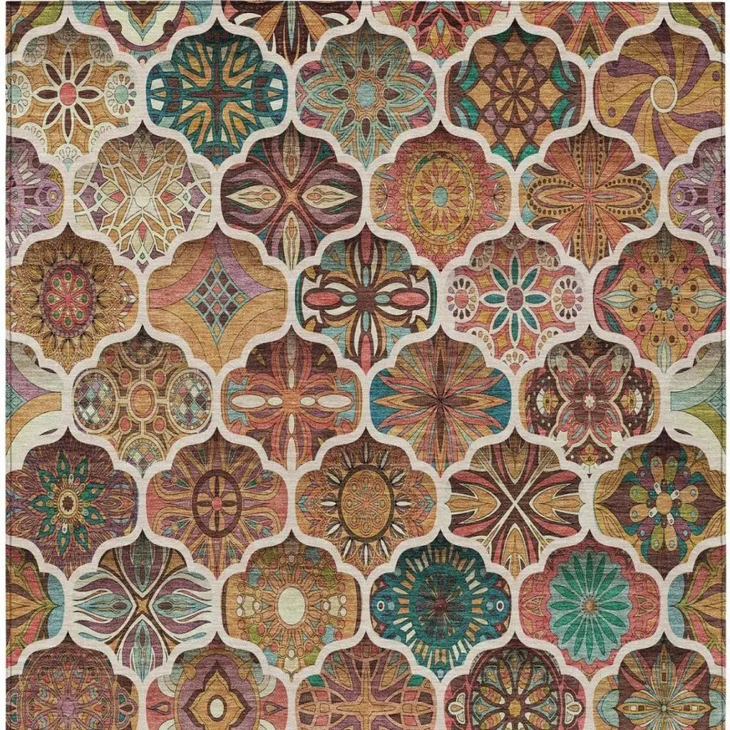 8' X 10' Copper And Orange Ogee Washable Indoor Outdoor Area Rug Homeroots Outdoor