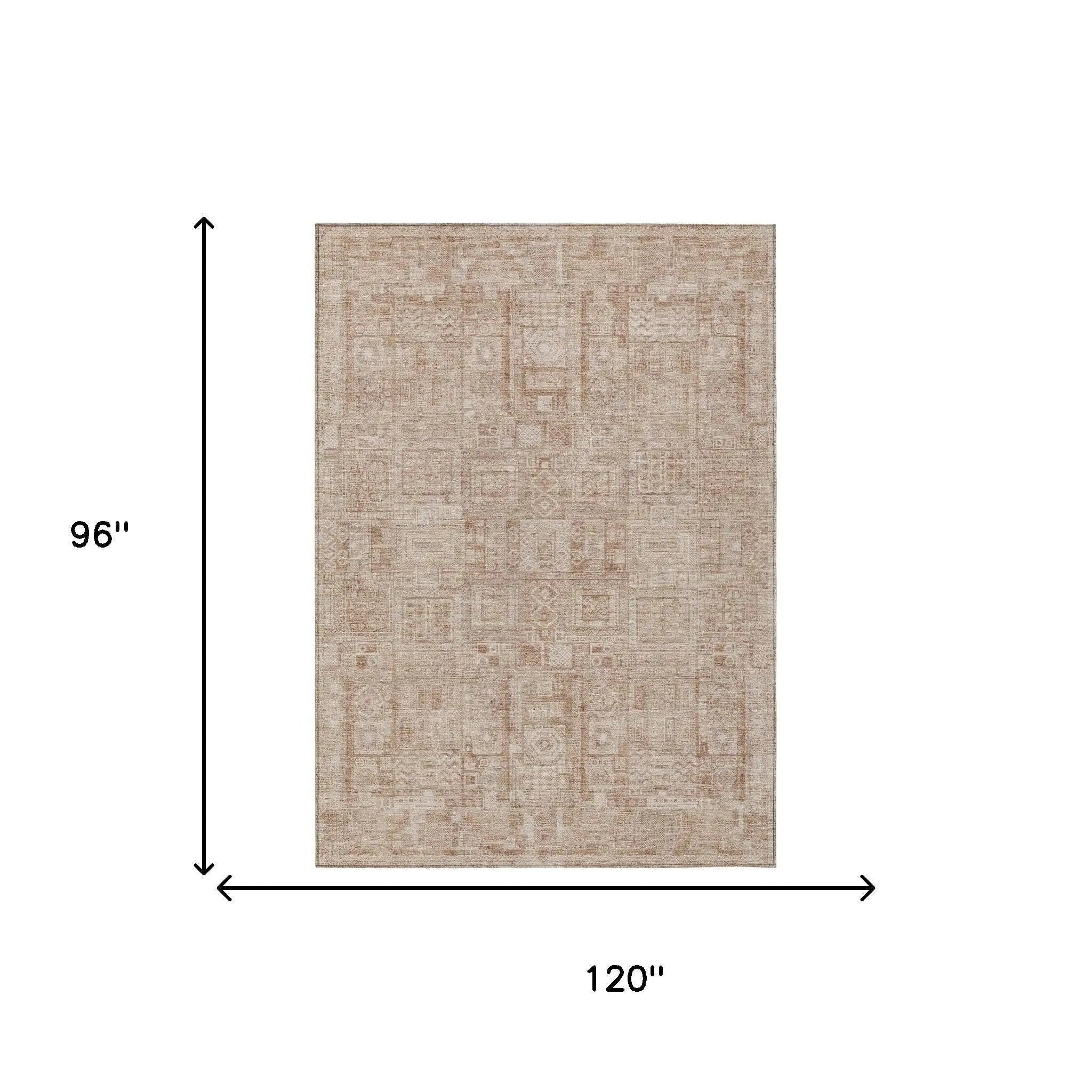 8' X 10' Copper And Orange Oriental Washable Indoor Outdoor Area Rug Homeroots Outdoor
