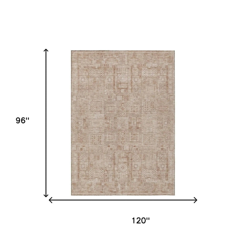 8' X 10' Copper And Orange Oriental Washable Indoor Outdoor Area Rug Homeroots Outdoor