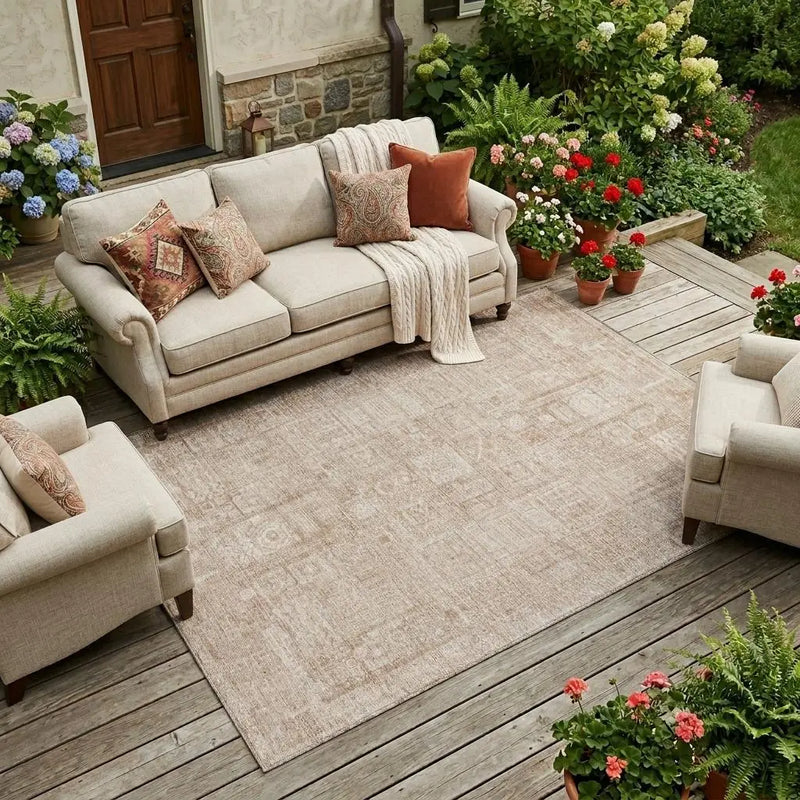 8' X 10' Copper And Orange Oriental Washable Indoor Outdoor Area Rug Homeroots Outdoor