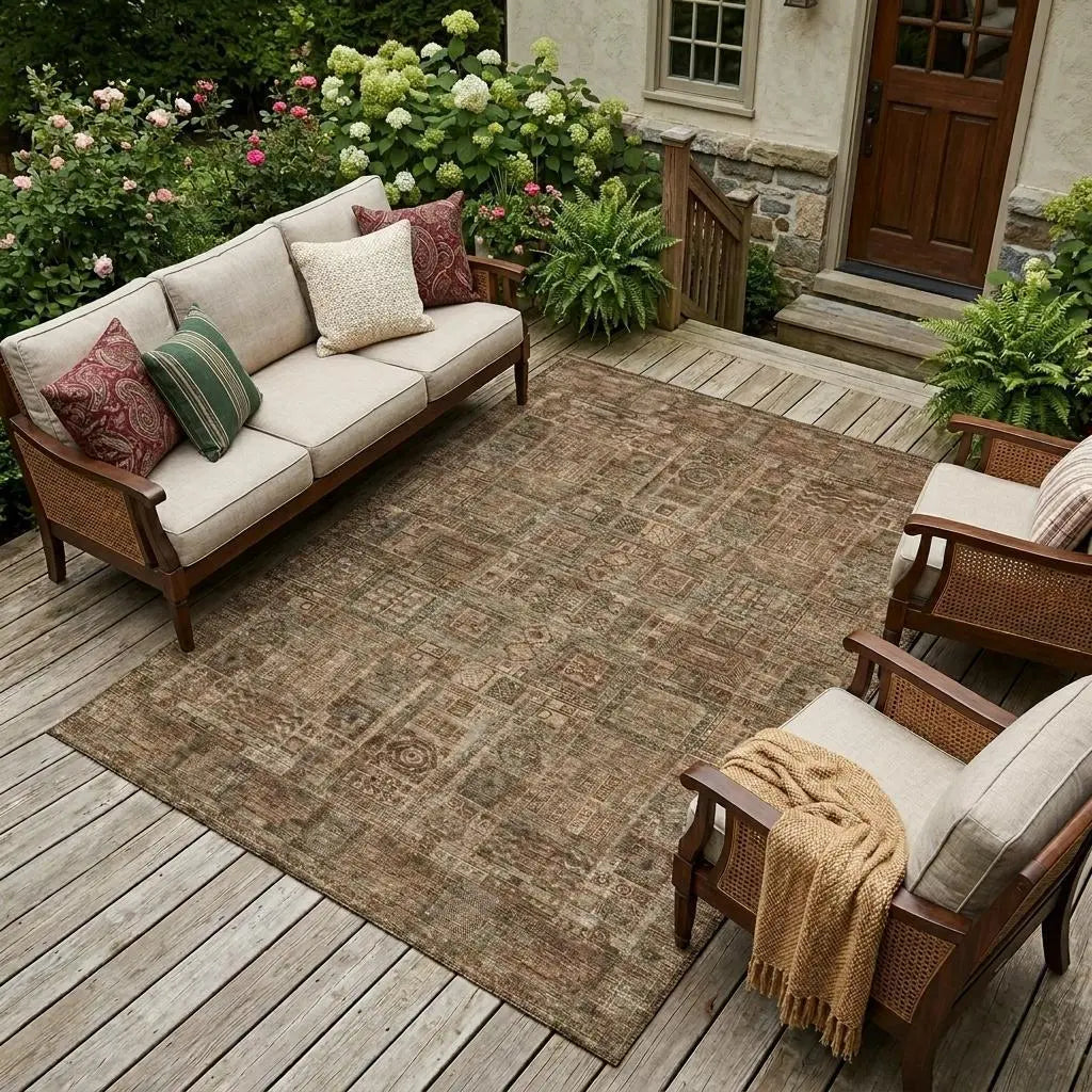 8' X 10' Copper And Orange Oriental Washable Indoor Outdoor Area Rug Homeroots Outdoor