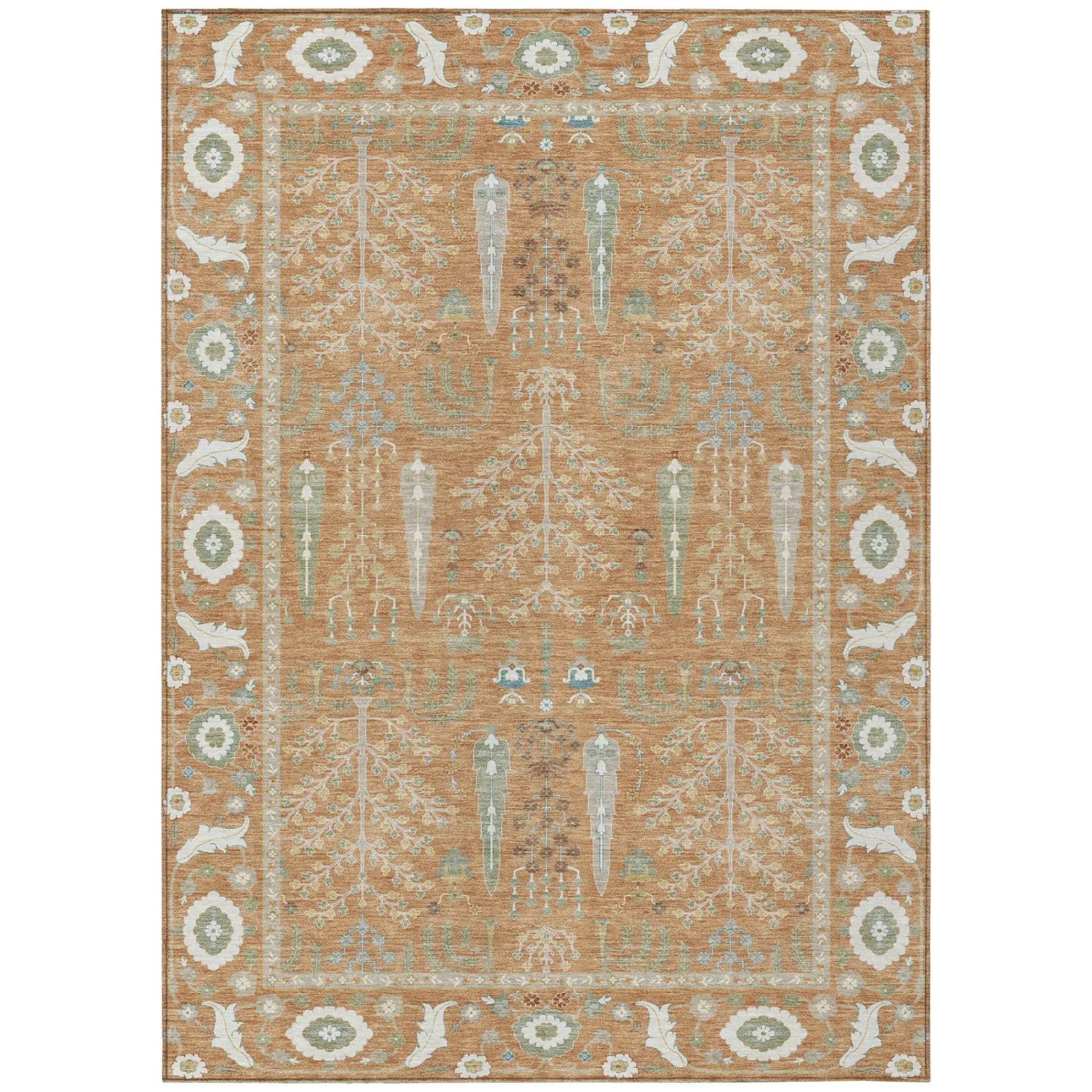 8' X 10' Copper And Orange Oriental Washable Indoor Outdoor Area Rug Homeroots Outdoor