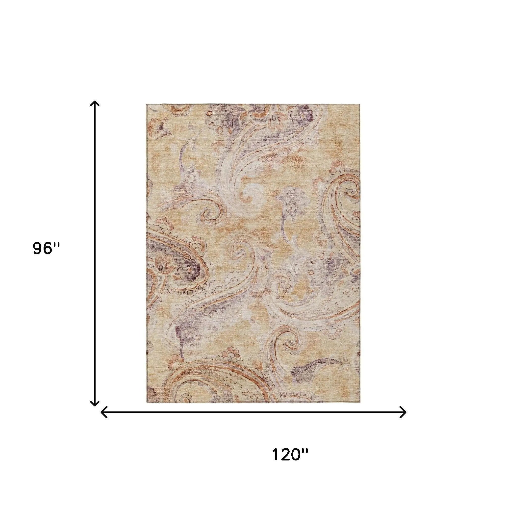 8' X 10' Copper And Orange Paisley Washable Indoor Outdoor Area Rug Homeroots Outdoor