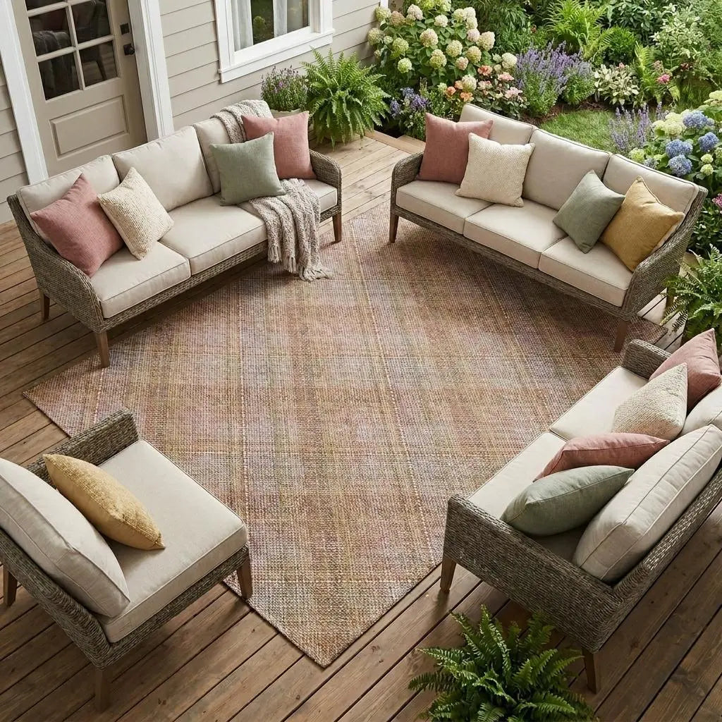 8' X 10' Copper And Orange Plaid Washable Indoor Outdoor Area Rug Homeroots Outdoor