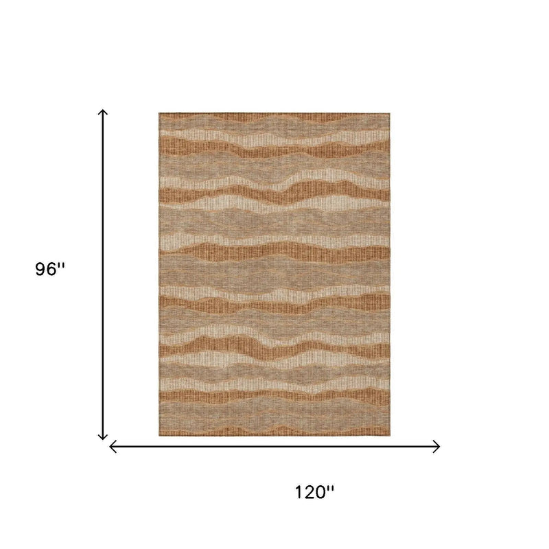 8' X 10' Copper And Orange Striped Washable Indoor Outdoor Area Rug Homeroots Outdoor