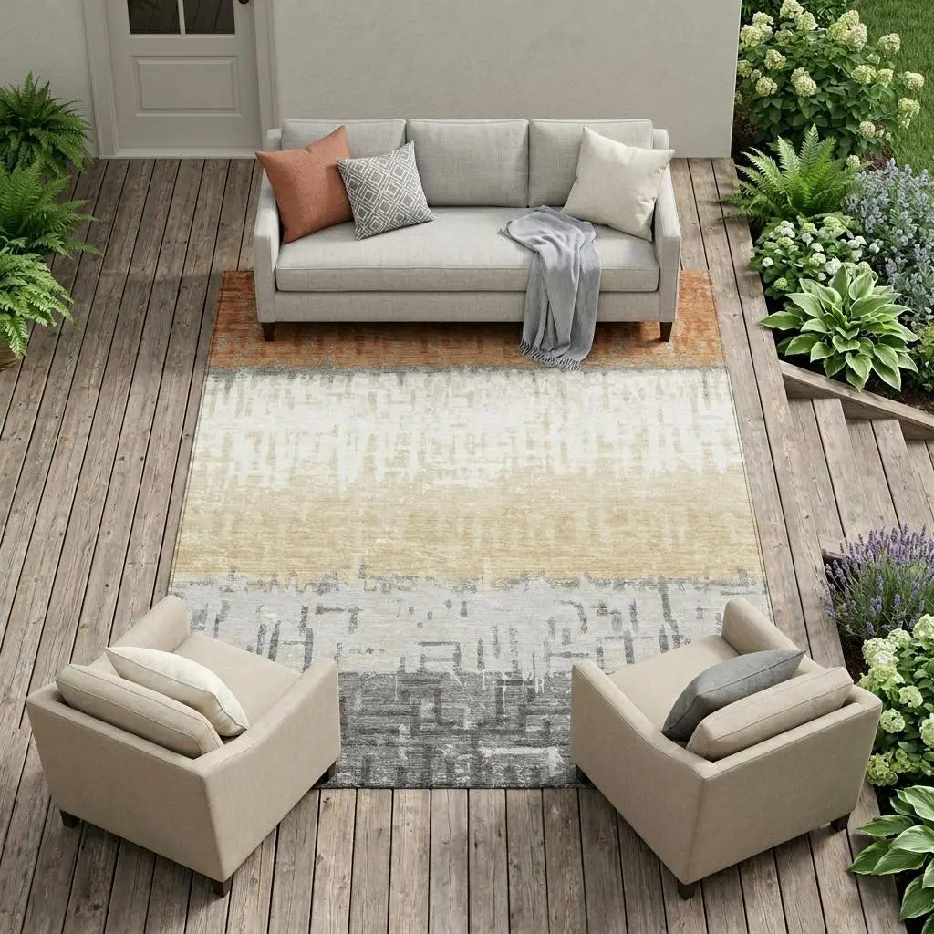 8' X 10' Copper And Orange Striped Washable Indoor Outdoor Area Rug Homeroots Outdoor