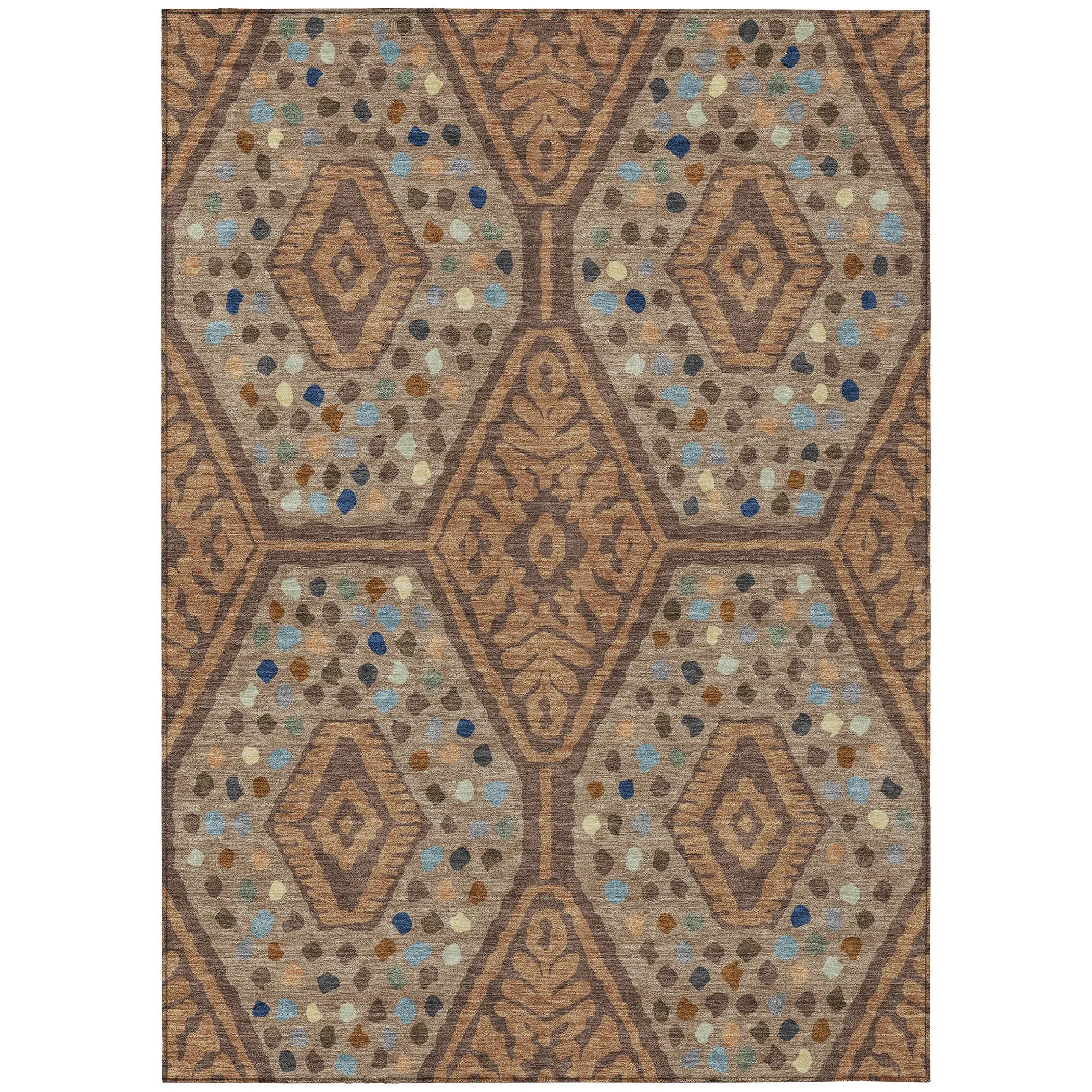 8' X 10' Copper And Orange Tribal Washable Indoor Outdoor Area Rug Homeroots Outdoor