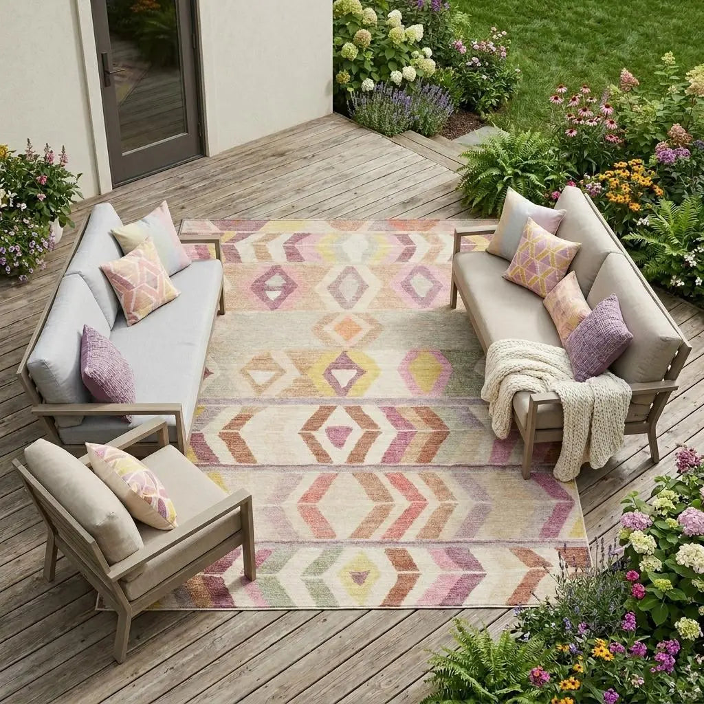 8' X 10' Copper And Orange Tribal Washable Indoor Outdoor Area Rug Homeroots Outdoor