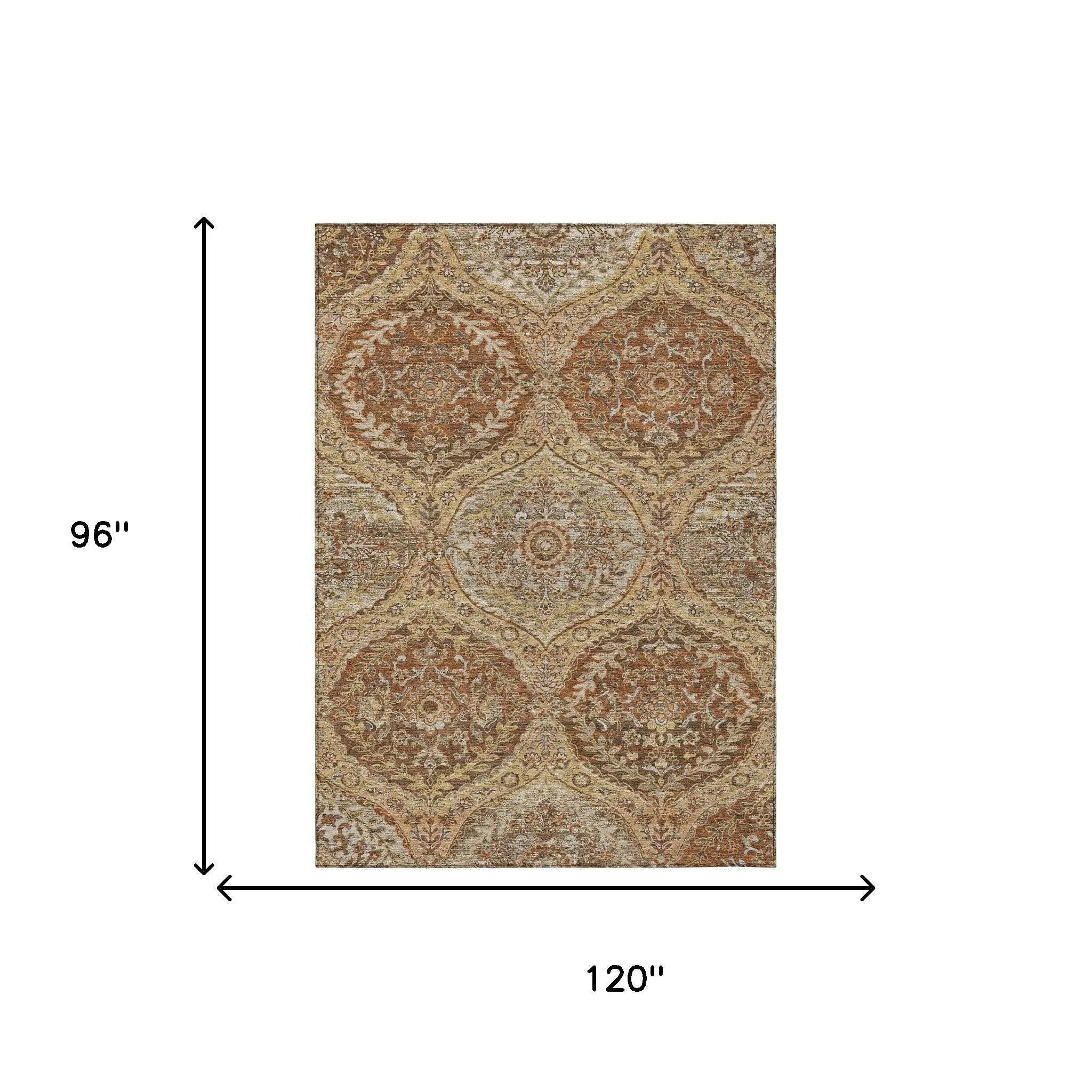 8' X 10' Copper And Pink Ogee Washable Indoor Outdoor Area Rug Homeroots Outdoor