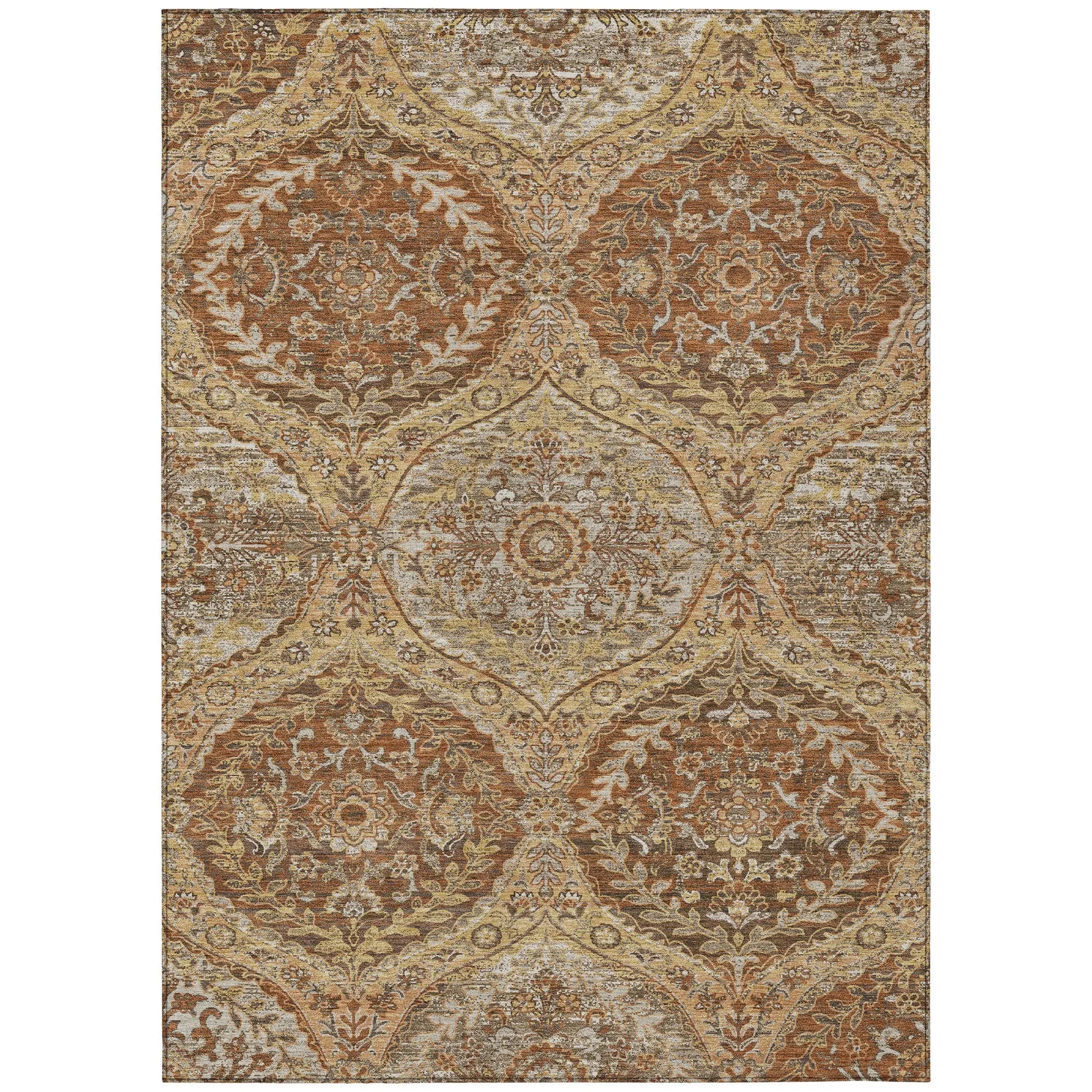 8' X 10' Copper And Pink Ogee Washable Indoor Outdoor Area Rug Homeroots Outdoor
