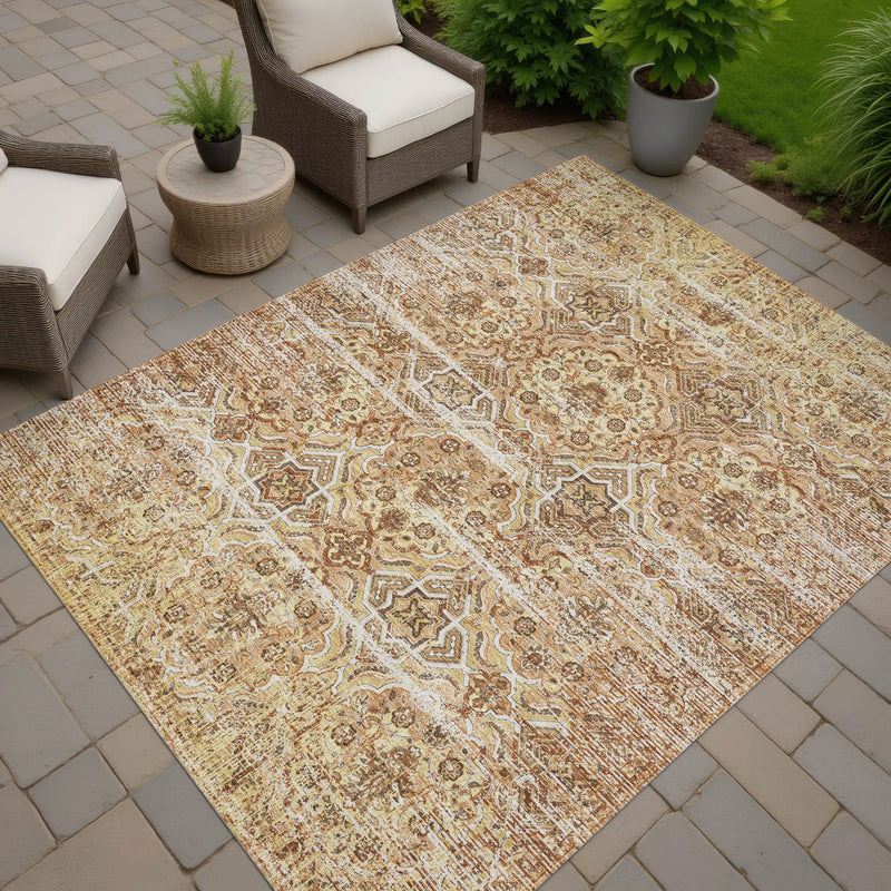 8' X 10' Copper And Purple Floral Washable Indoor Outdoor Area Rug Homeroots Outdoor