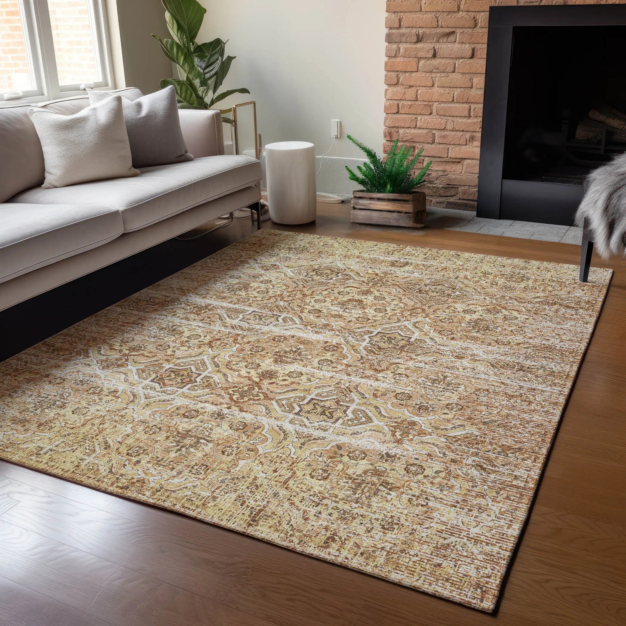 8' X 10' Copper And Purple Floral Washable Indoor Outdoor Area Rug Homeroots Outdoor
