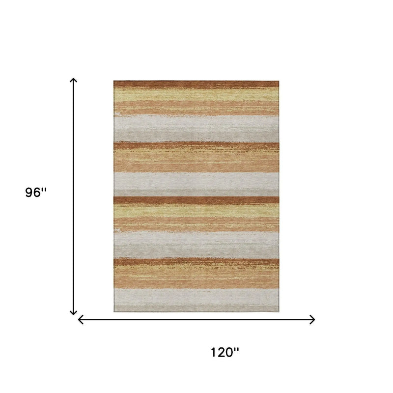 8' X 10' Copper And Purple Striped Washable Indoor Outdoor Area Rug Homeroots Outdoor